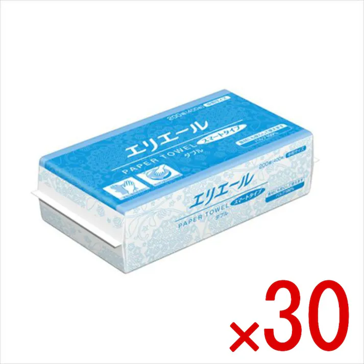 【30点まとめ買い】エリエールスマートタイプダブル中判200組 × 30点 大王製紙 水分の拡散性が高く、様々な用途にお使いいただけます 食材にも安心して使用できます。水分の拡散性が高く、様々な用途にお使いいただけます 【送料込み】