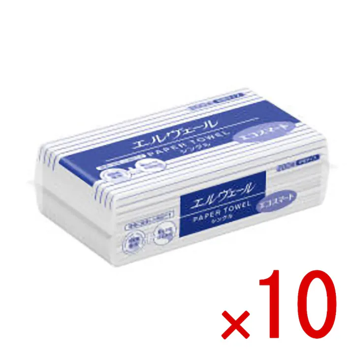 【10点まとめ買い】エルヴェール タオル エコスマート シングル × 10点 大王製紙 環境にやさしいペーパータオル 古紙を使用した環境にやさしいペーパータオルです。 一般的なレギュラーサイズ。 フィルム包装タイプ。 【送料込み】