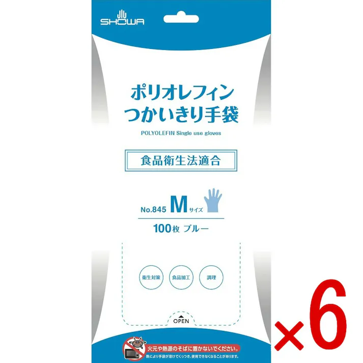 【6点まとめ買い】ポリオレフィンつかいきり手袋100枚入M × 6点 ショーワ 伸びが良くしなやかに手にフィット 【送料込み】