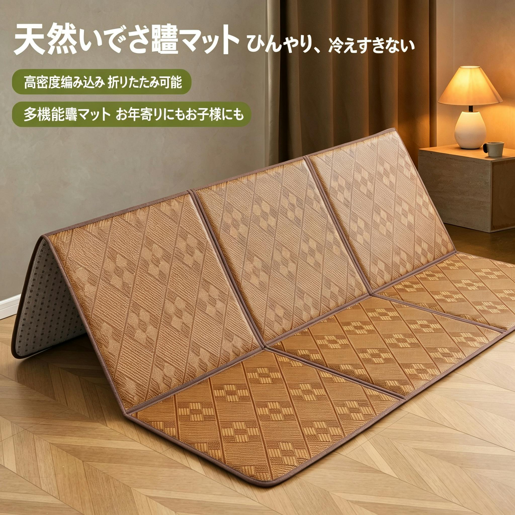 折りたたみ藤マット 冷感畳マット 多機能敷物 メモリーフォーム 夏用床