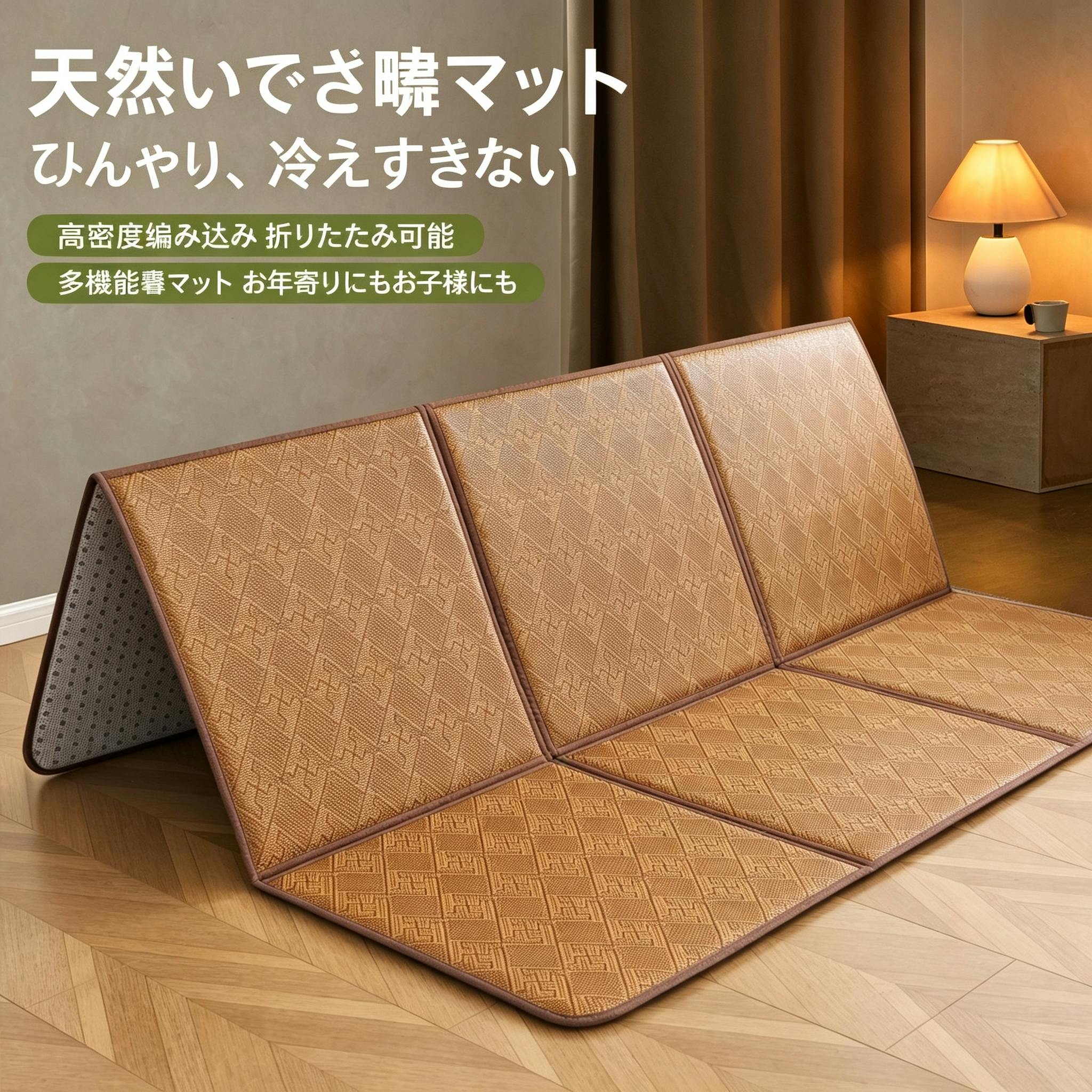 折りたたみ藤マット 冷感畳マット 多機能敷物 メモリーフォーム 夏用床