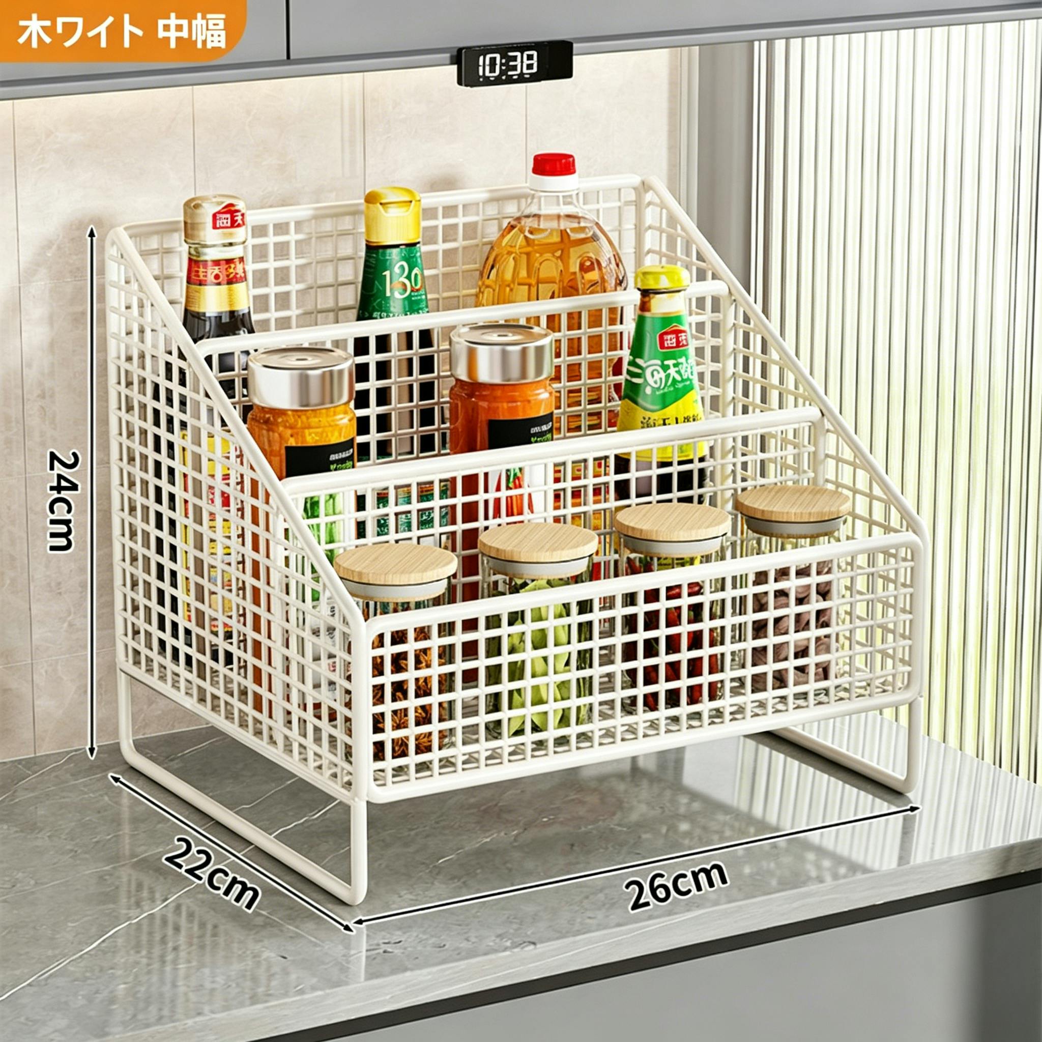 メッシュデザイン スパイスラック　エキスパンドメタル　キッチン収納 卓上調味料ラック メッシュ収納棚 キッチン収納 三段仕切り 調味料