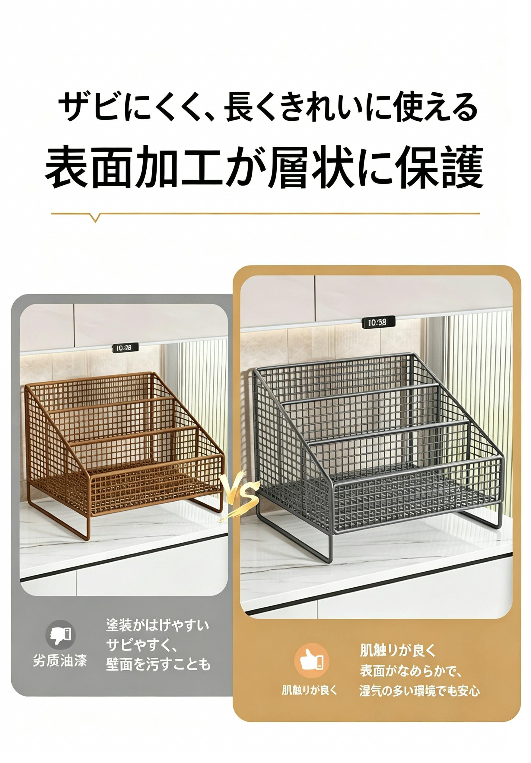 キッチン収納・ラック GJH-M300 卓上調味料ラック メッシュ収納棚 キッチン収納 三段仕切り 調味料