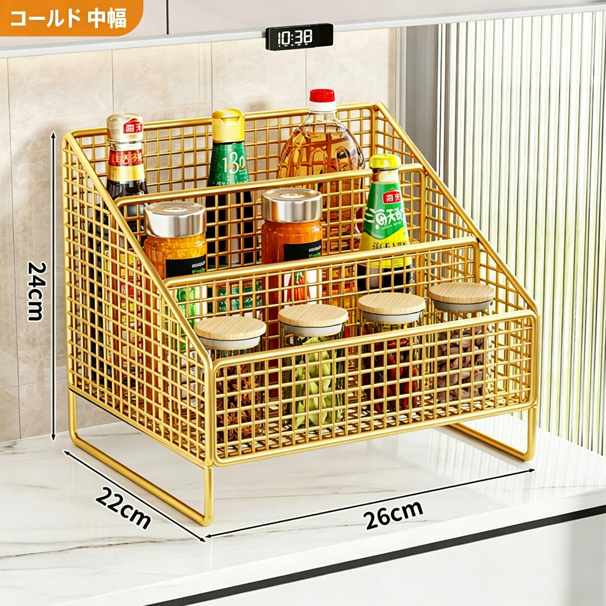 メッシュデザイン スパイスラック　エキスパンドメタル　キッチン収納 卓上調味料ラック メッシュ収納棚 キッチン収納 三段仕切り 調味料