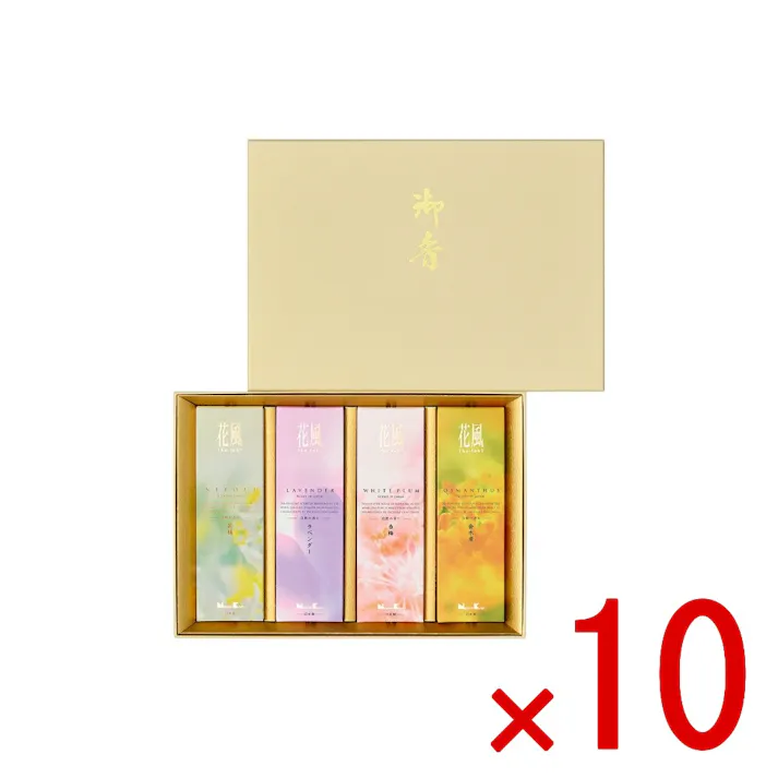 【10点まとめ買い】花風 進物 四種入 × 10点 日本香堂 自然のきらめきが紡ぎ出す、透明感ある香りにこだわったシリーズから4種をセレクトした贈答用お線香です 【送料込み】