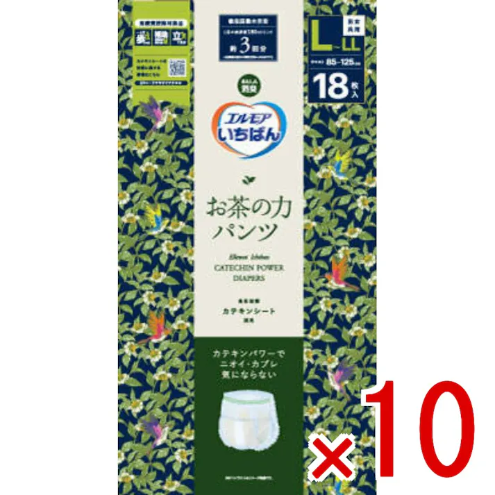 【10点まとめ買い】エルモアいちばん お茶の力パンツ L~LL 18枚 × 10点 カミ商事 カテキンパワーで抗菌、消臭 【送料込み】