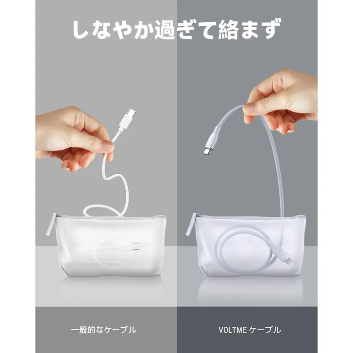 VOLTME モスシリーズ 3A・60W データ転送 充電 シリコンケーブル USB-C&USB-C 1m グレー C2134