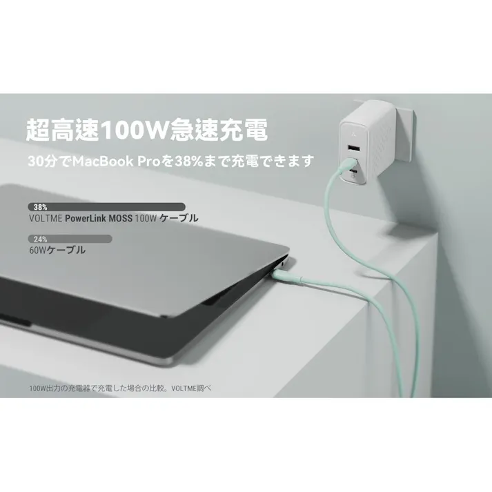 VOLTME モスシリーズ 5A・100W データ転送 充電 シリコンケーブル USB-C&USB-C 1m グリーン C2143