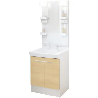 洗面化粧台 V1シリーズ 幅60cm 扉タイプ シングルレバー洗髪シャワー水栓 一般地 1面鏡くもり止め付セット クリエペール V1N2-605SY/LP2H+MD7X4-601YFJU【別送品】