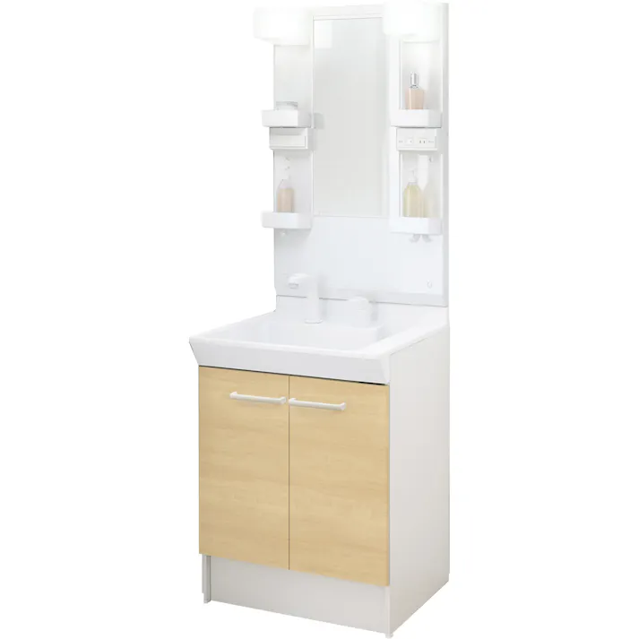 洗面化粧台 V1シリーズ 幅60cm 扉タイプ シングルレバー洗髪シャワー水栓 一般地 1面鏡くもり止め付セット クリエペール V1N2-605SY/LP2H+MD7X4-601YFJU【別送品】