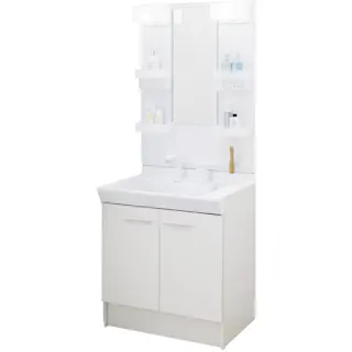 洗面化粧台 V1シリーズ 幅75cm 扉タイプ シングルレバー洗髪シャワー水栓 一般地 1面鏡くもり止め付セット ホワイト V1N1-755SY/VP1H+MD7X3-751YFJU【別送品】