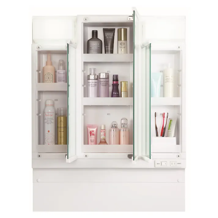 洗面化粧台 V1シリーズ 幅75cm 扉タイプ シングルレバー洗髪シャワー水栓 一般地 3面鏡くもり止め付セット クリエペール V1N1-755SY/LP2H+MD7X3-753TYJU【別送品】