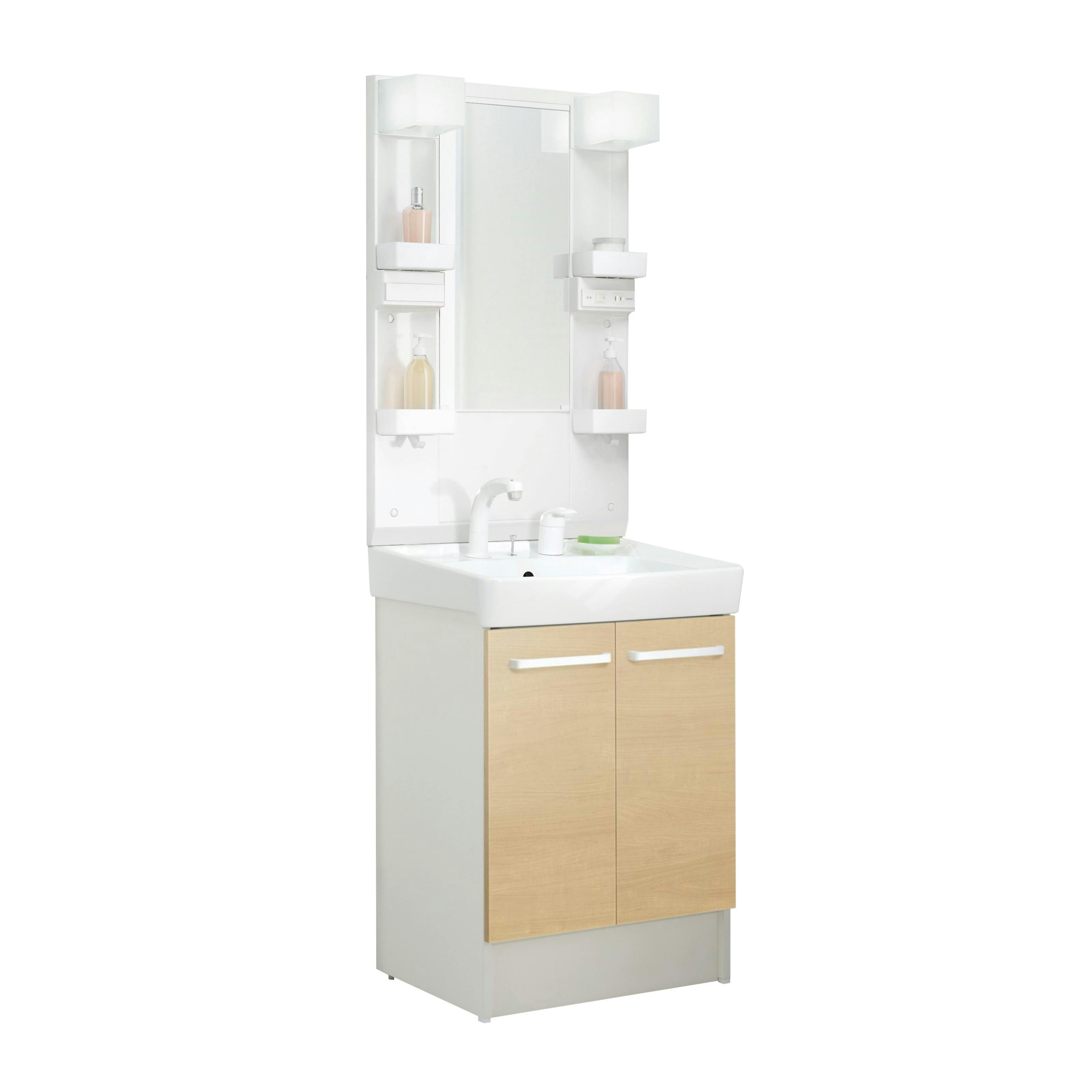 洗面化粧台 D7シリーズ 幅60cm 扉タイプ シングルレバー洗髪シャワー水栓 寒冷地 1面鏡くもり止め付セット クリエペール D7N6-605SYN-W/LP2W+MD7X4-601YFJU【別送品】