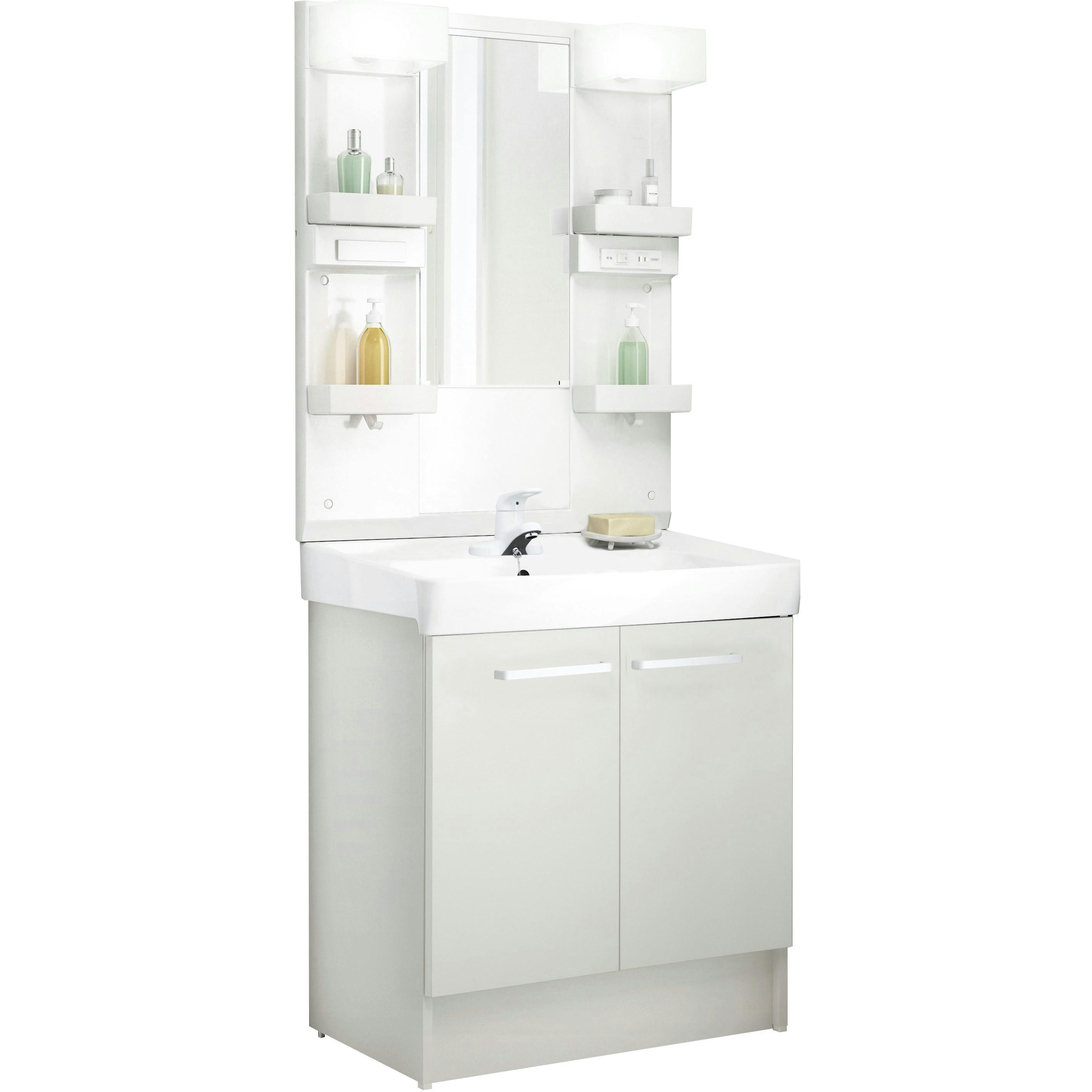 洗面化粧台 D7シリーズ 幅75cm 扉タイプ シングルレバー混合水栓 寒冷地 1面鏡くもり止め付セット ホワイト D7N6-754YN/VP1W+MD7X4-751YFJU【別送品】