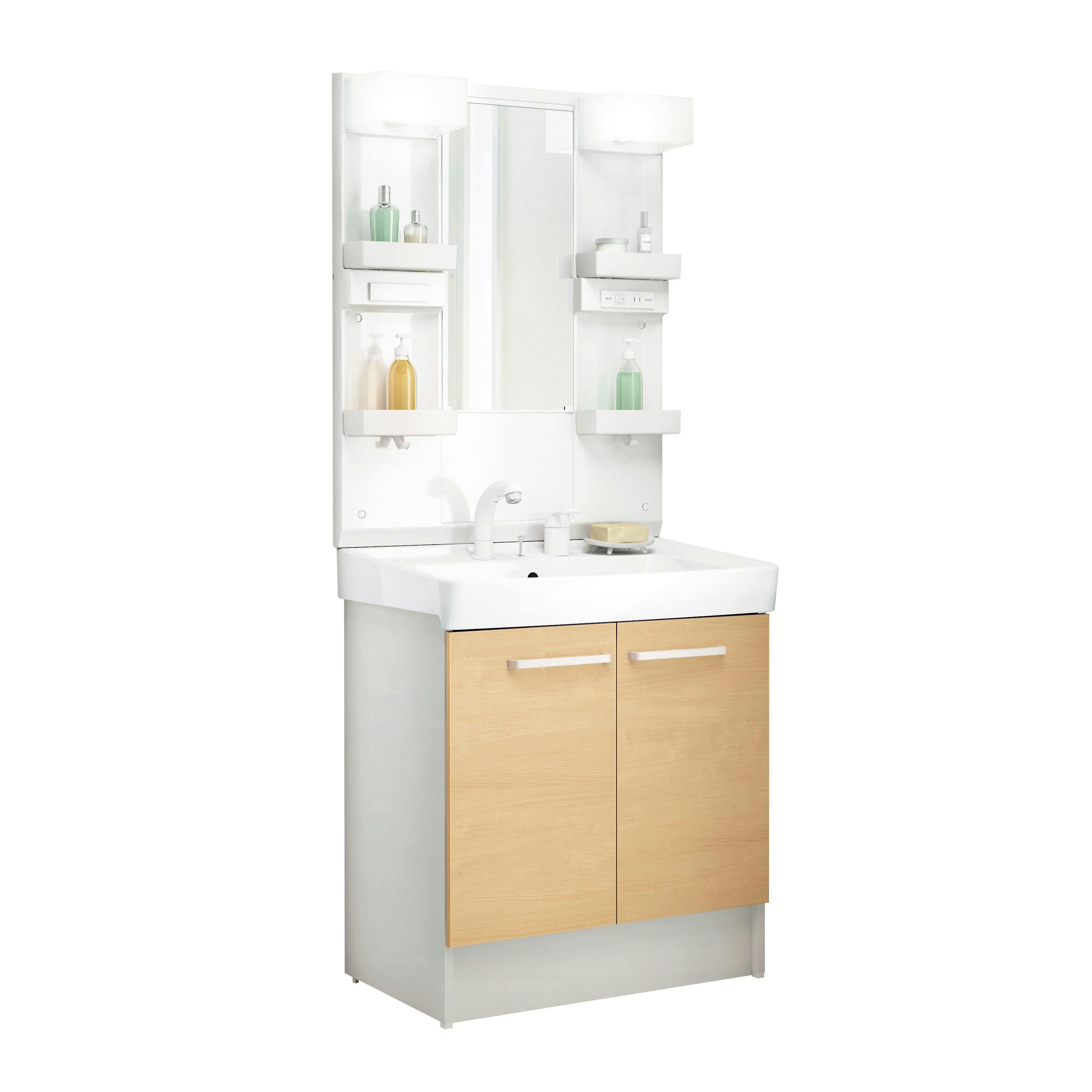 洗面化粧台 D7シリーズ 幅75cm 扉タイプ シングルレバー洗髪シャワー水栓 寒冷地 1面鏡くもり止め付セット クリエペール D7N6-755SYN-W/LP2W+MD7X4-751YFJU【別送品】