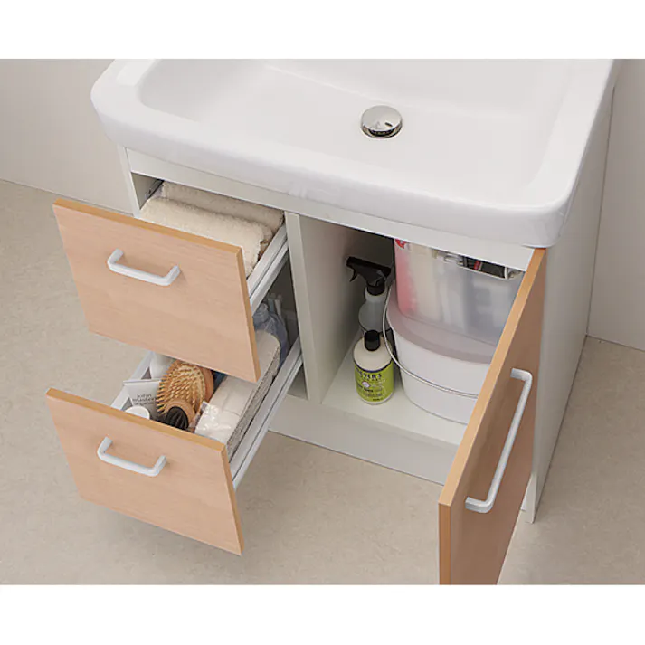 洗面化粧台 D7シリーズ 幅75cm 片引出タイプ シングルレバー洗髪シャワー水栓 一般地 3面鏡くもり止め付セット クリエモカ D7H5-755SY-W/LM2W+MD7X3-753TYJU【別送品】