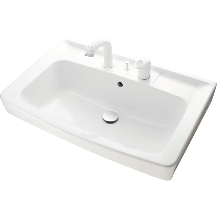 洗面化粧台 D7シリーズ 幅75cm 片引出タイプ シングルレバー洗髪シャワー水栓 一般地 3面鏡くもり止め付セット クリエモカ D7H5-755SY-W/LM2W+MD7X3-753TYJU【別送品】