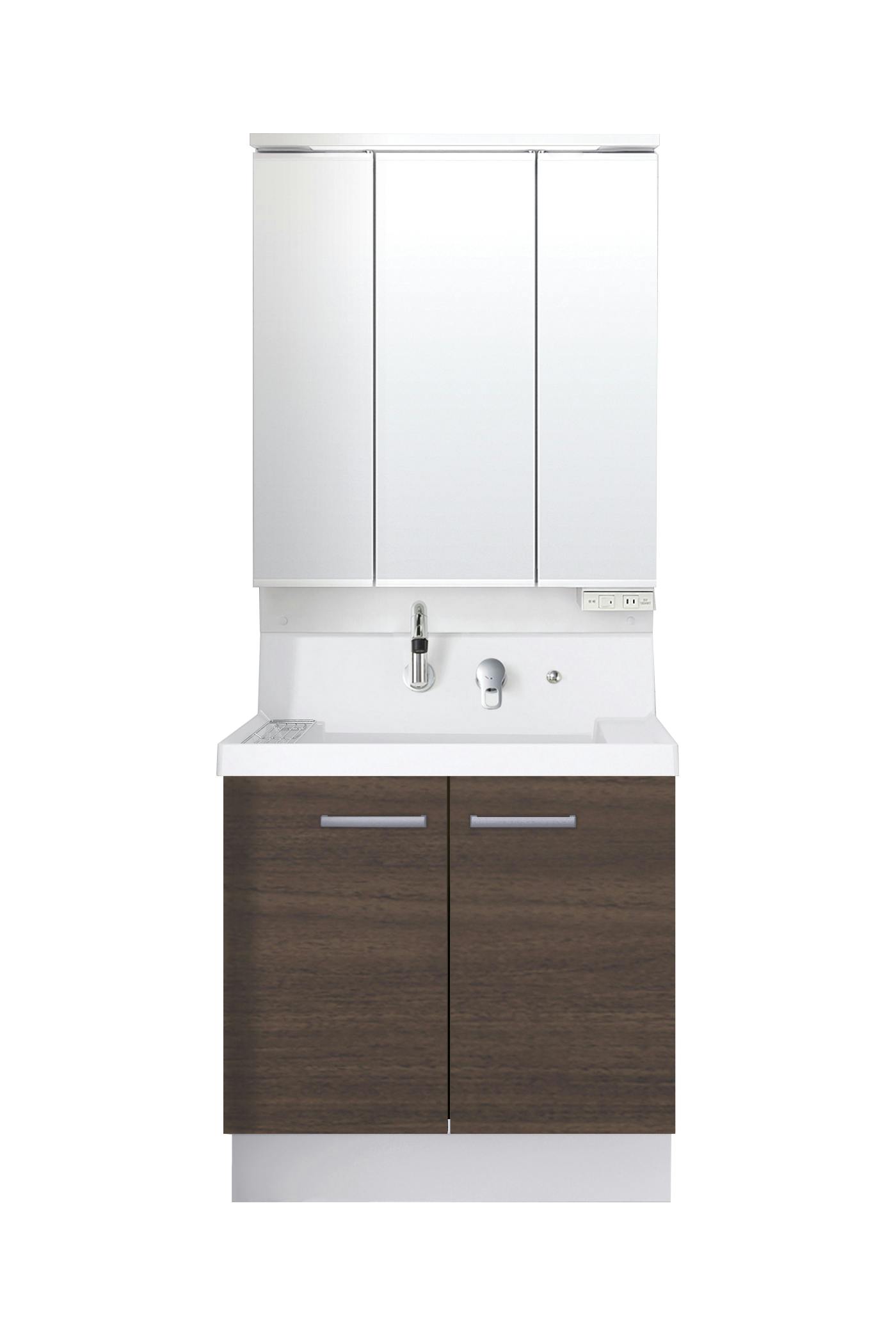 洗面化粧台 K1シリーズ 幅75cm 扉タイプ 一般地 スリムLED3面鏡セット クリエダーク K1N5-755SY/LD2H+MK1X4-753TXJU【別送品】