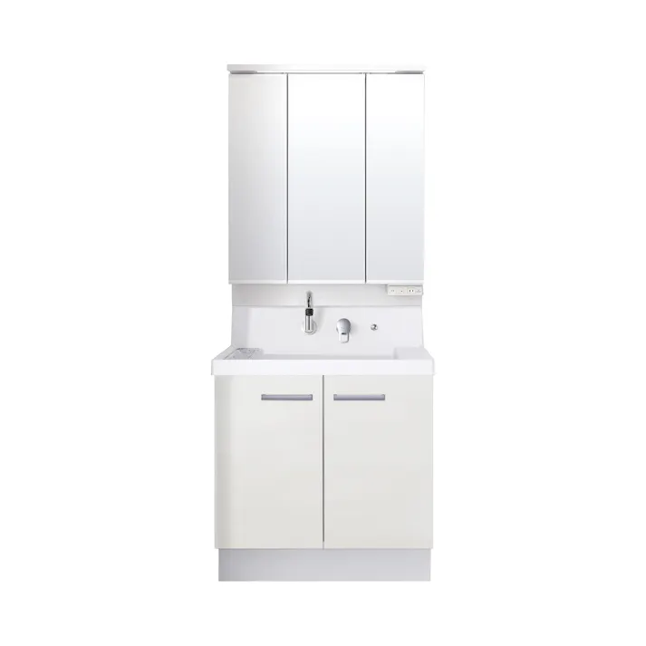 洗面化粧台 K1シリーズ 幅75cm 扉タイプ 寒冷地 スリムLED3面鏡セット グロスホワイト K1N5-755SYN/YS2H+MK1X4-753TXJU【別送品】