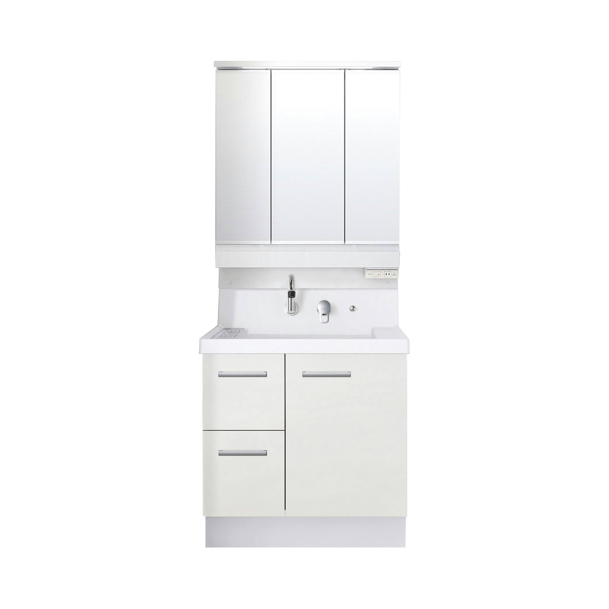 洗面化粧台 K1シリーズ 幅75cm 片引出タイプ 一般地 スマートポケット付3面鏡セット グロスホワイト K1H5-755SY/YS2H+MK1X4-753KXJU【別送品】