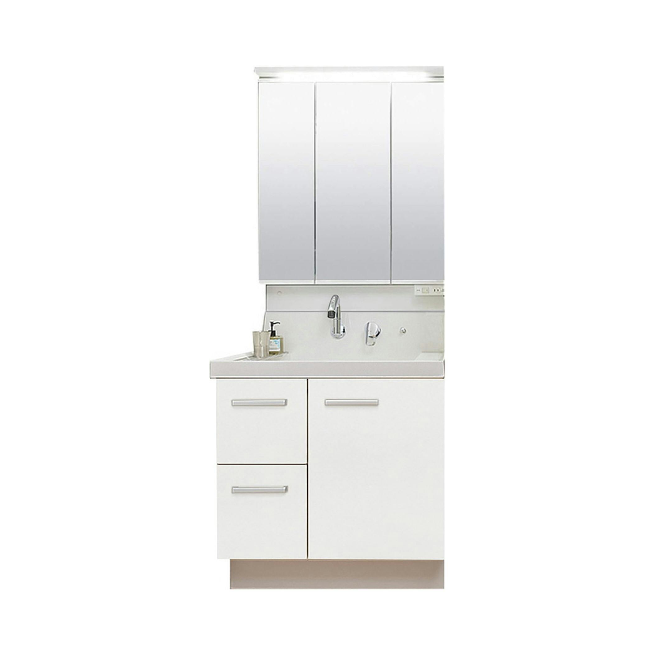 洗面化粧台 K1シリーズ 幅75cm 片引出タイプ 一般地 スリムLED3面鏡セット グロスホワイト K1H5-755SY/YS2H+MK1X4-753TXJU【別送品】