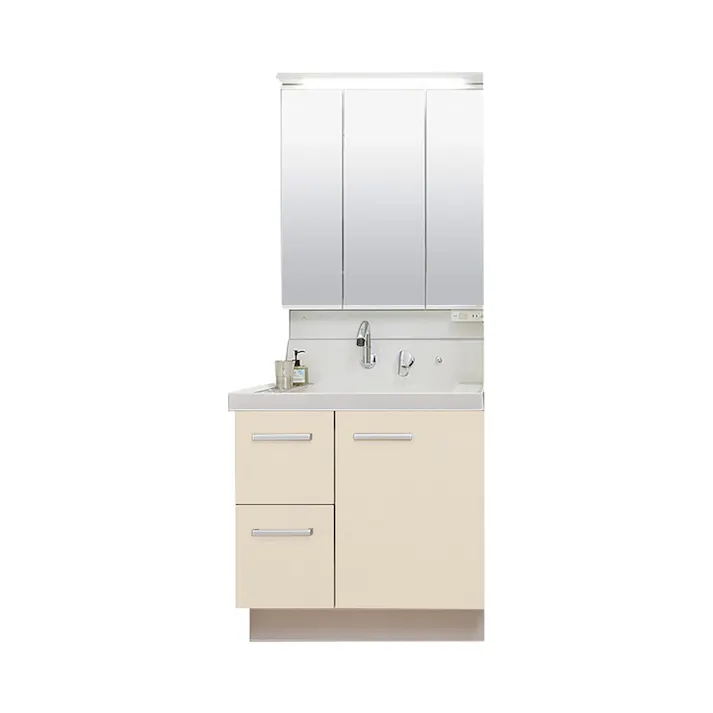 洗面化粧台 K1シリーズ 幅75cm 片引出タイプ 寒冷地 スリムLED3面鏡セット ライトベージュ K1H5-755SYN/HV2H+MK1X4-753TXJU【別送品】