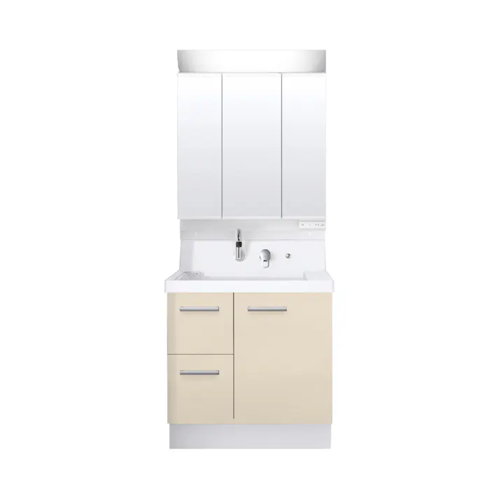 洗面化粧台 K1シリーズ 幅75cm 片引出タイプ 寒冷地 3面鏡セット ライトベージュ K1H5-755SYN/HV2H+MK1X4-753TXSU【別送品】
