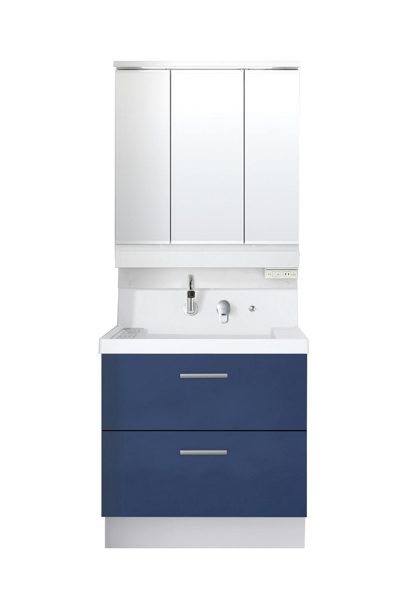 洗面化粧台 K1シリーズ 幅75cm フルスライドタイプ 寒冷地 スマートポケット付3面鏡セット アーバンブルー K1FH5-755SYN/B12H+MK1X4-753KXJU【別送品】