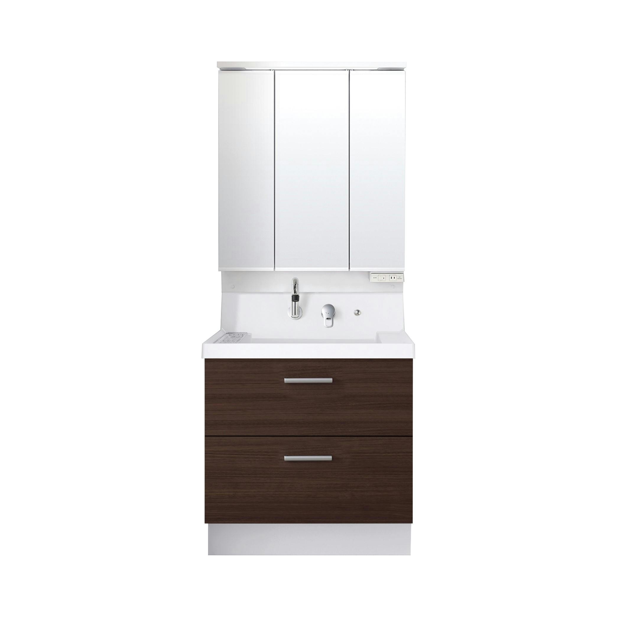 洗面化粧台 K1シリーズ 幅75cm フルスライドタイプ 寒冷地 スリムLED3面鏡セット クリエダーク K1FH5-755SYN/LD2H+MK1X4-753TXJU【別送品】