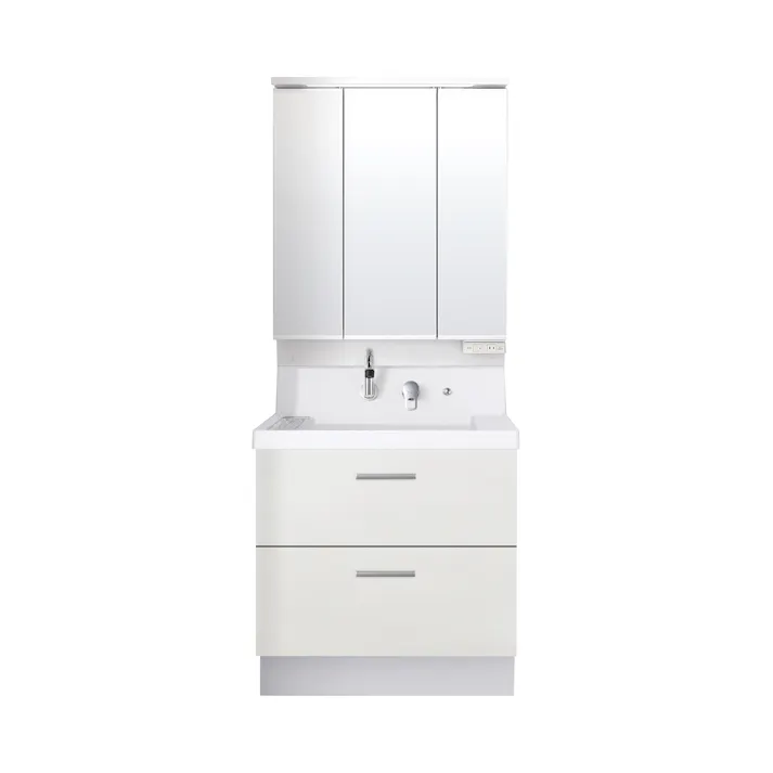 洗面化粧台 K1シリーズ 幅75cm フルスライドタイプ 寒冷地 スリムLED3面鏡セット グロスホワイト K1FH5-755SYN/YS2H+MK1X4-753TXJU【別送品】