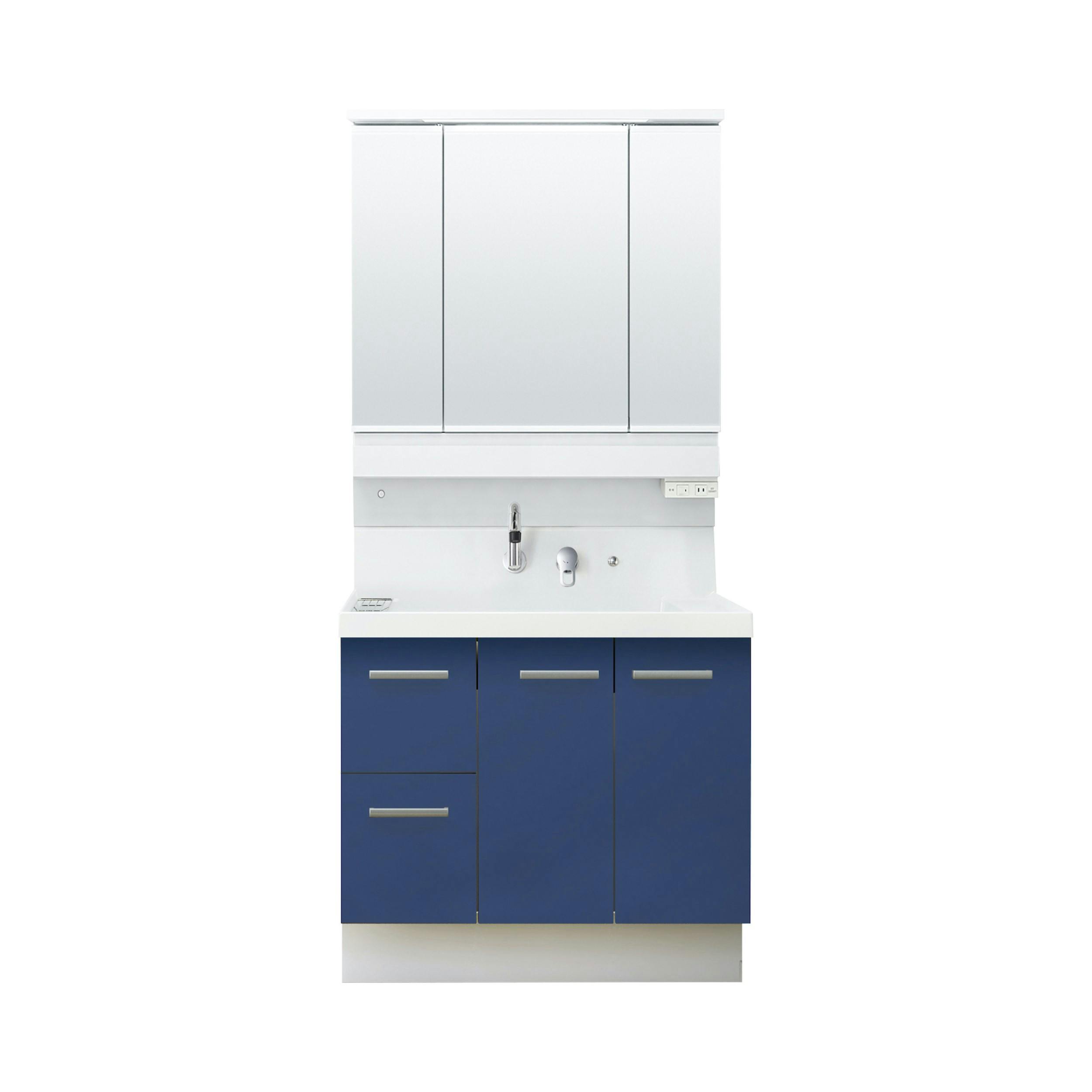 洗面化粧台 K1シリーズ 幅90cm 片引出タイプ 一般地 スマートポケット付3面鏡セット アーバンブルー K1H5-905SY/B12H+MK1X4-903KXJU【別送品】