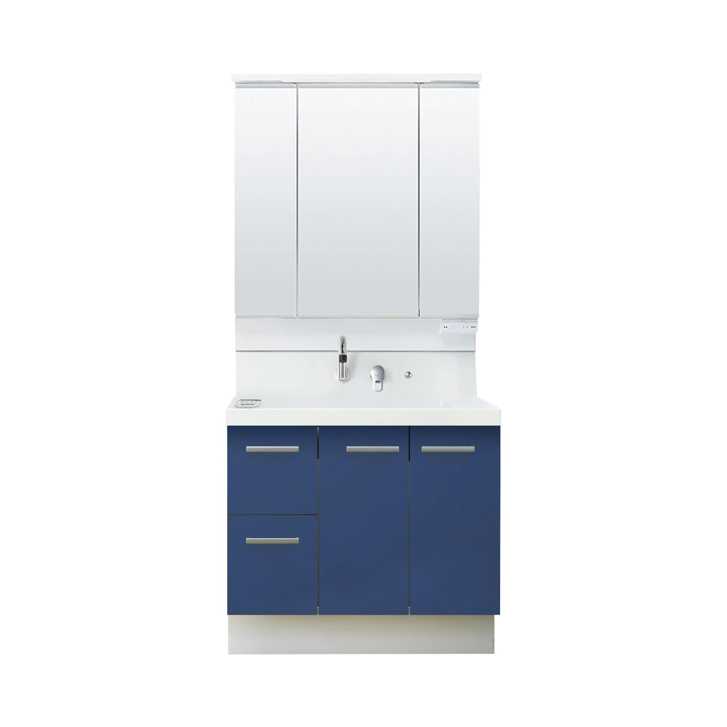 洗面化粧台 K1シリーズ 幅90cm 片引出タイプ 一般地 スリムLED3面鏡セット アーバンブルー K1H5-905SY/B12H+MK1X4-903TXJU【別送品】