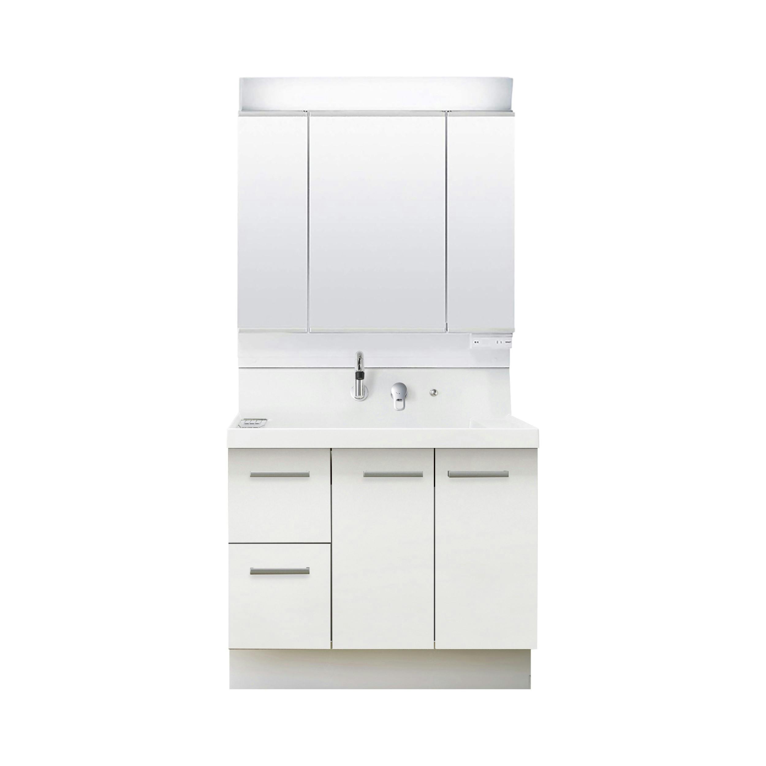 洗面化粧台 K1シリーズ 幅90cm 片引出タイプ 寒冷地 3面鏡セット グロスホワイト K1H5-905SYN/YS2H+MK1X4-903TXSU【別送品】