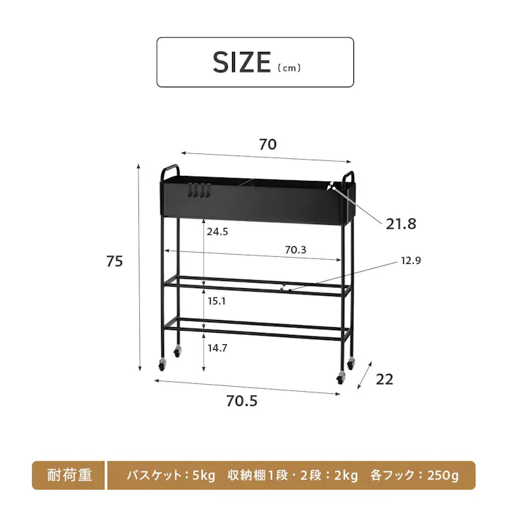 武田コーポレーション キャスター付き お片付けラック ブラック 70.5×22×75 LN-H-COR74BK 収納用品 押入れ・クローゼット収納 4545244670276【別送品】