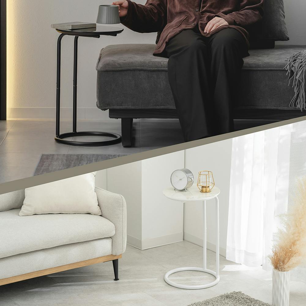 武田コーポレーション 大理石風サイドテーブル ラウンドWH ホワイト