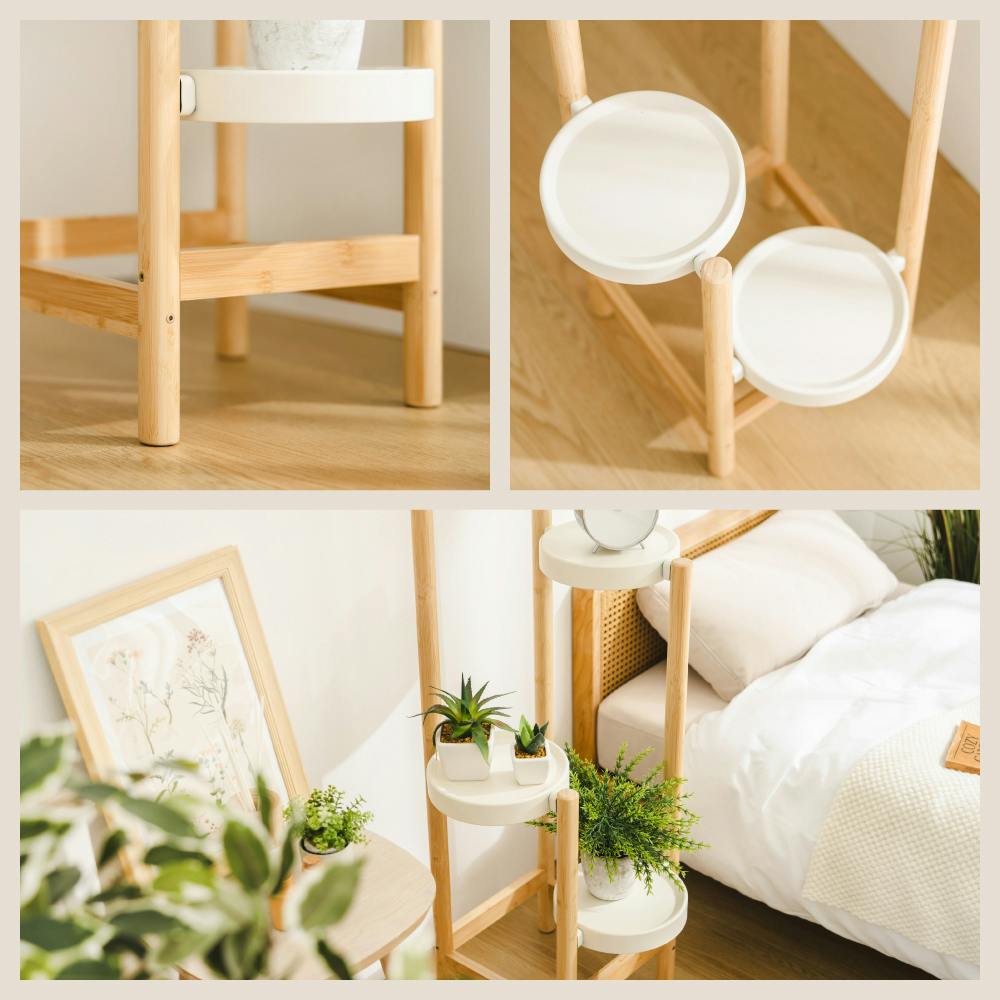 プランタースタンド S ホワイト/ナチュラル 31×32×66cm 観葉植物 収納