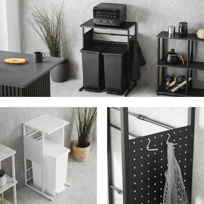 伸縮式 ダスト上ラック ブラック 62×46×85cm ゴミ箱 アジャスタブル 収納 LN-H-DUERBK【別送品】