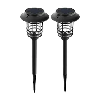 連動式センサーソーラーライト シャポー2P ブラック 16×16×57cm 防犯 お庭 コードレス LN-S-RDS16582P【別送品】