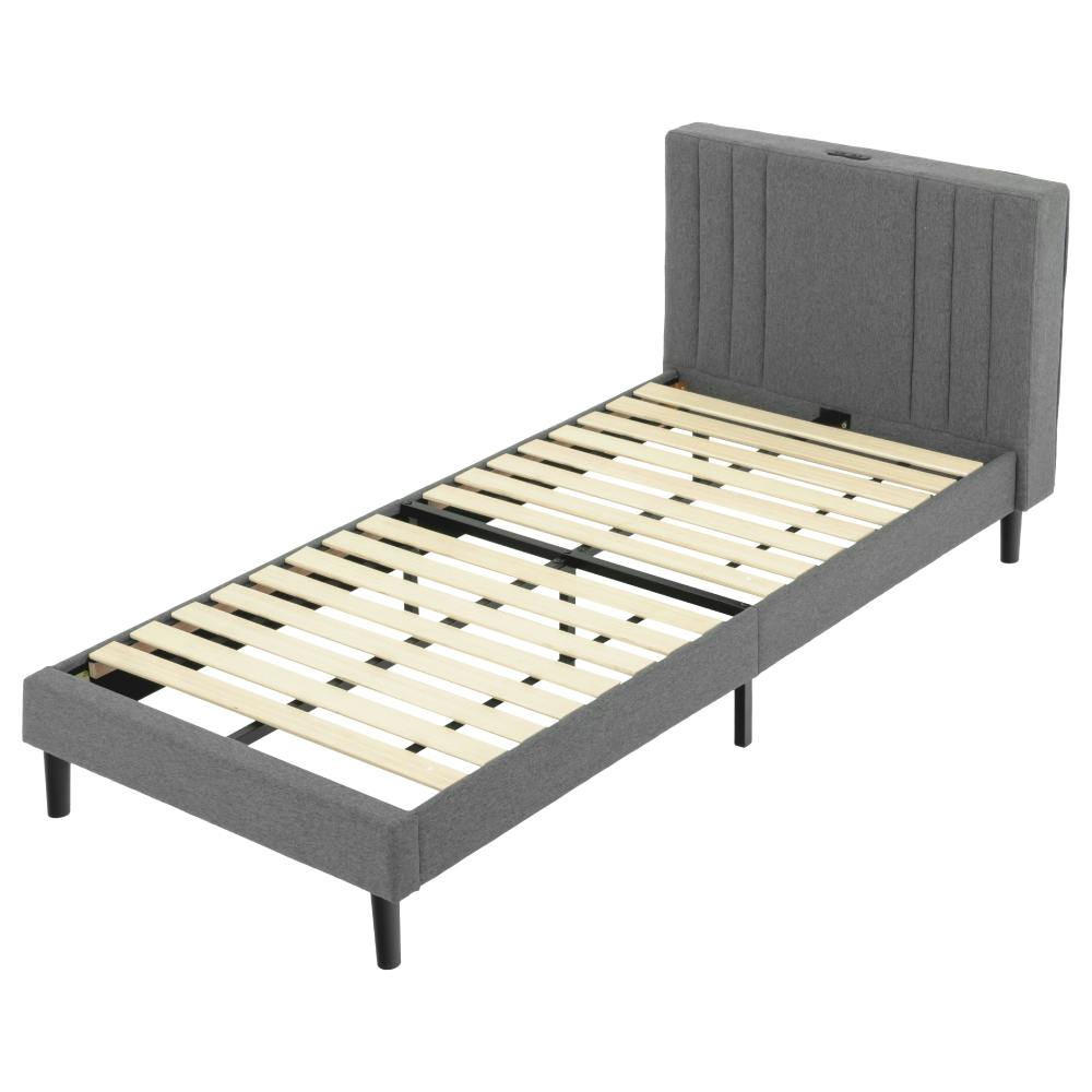 背もたれ付きファブリックベッドシングル ダークグレー 103×210×85 ホテルライク シンプル エコテックス LN-H-SBSDGY【別送品】