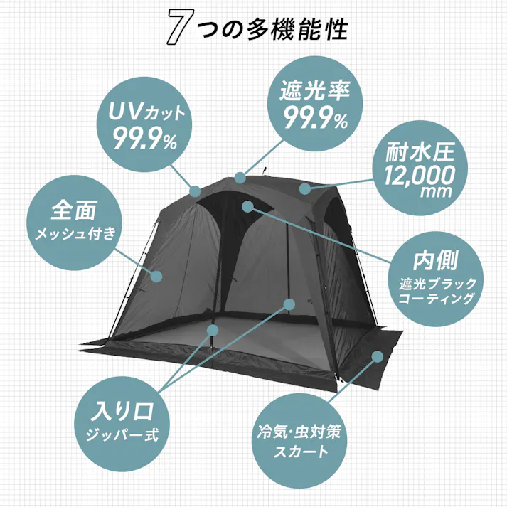 メッシュ付きワンタッチタープ ダークグレー 315×315×230 un+usual ブラックコーティング UVカット UN6-WT300DGY【別送品】