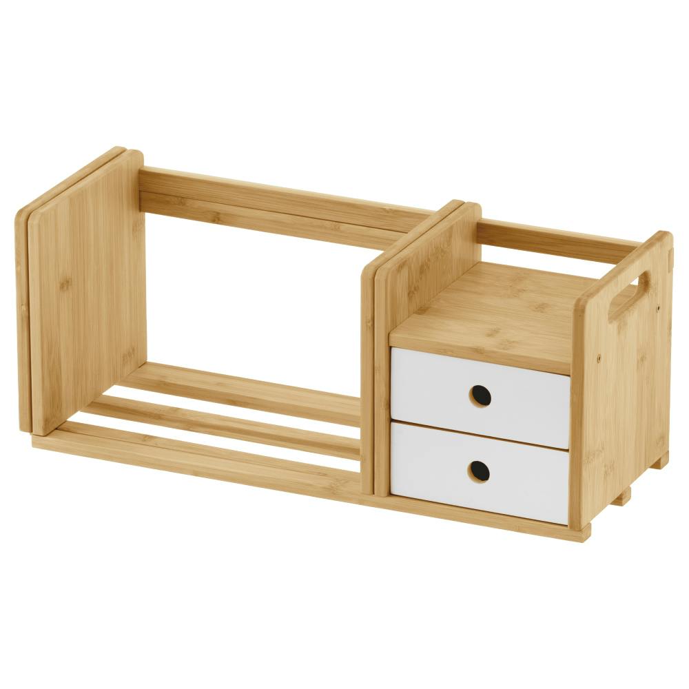 BOX付き伸縮ブックスタンド ナチュラル 51～80×20×21cm 本 片づけ