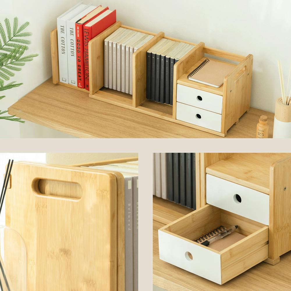 BOX付き伸縮ブックスタンド ナチュラル 51～80×20×21cm 本 片づけ