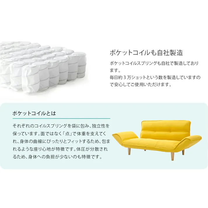和楽の極 カウチソファー 3人掛け リクライニング デニム調アッシュグレー ポケットコイル 日本製 A652p-606GRY【別送品】