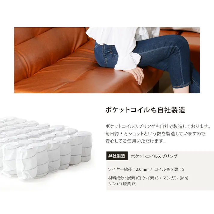 August ソファー 1人掛け コーナータイプ 合成皮革 ダークブラウン ポケットコイル 日本製 A529p-C-678DB【別送品】