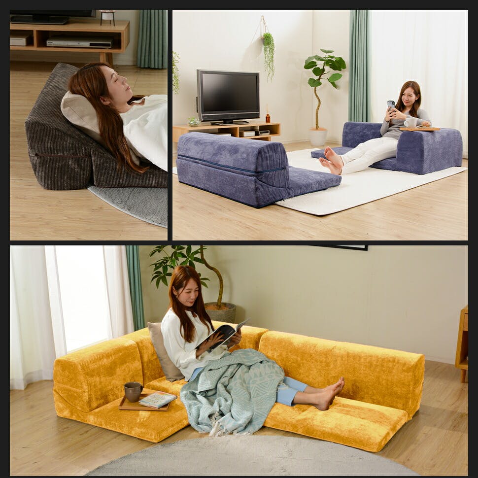 大人気!!レイアウト自在！3人掛けカウチソファ(ワインレッド) 家具 ソファー ファブリック カウチソファ 3人掛け/脚を外せばローソファにも