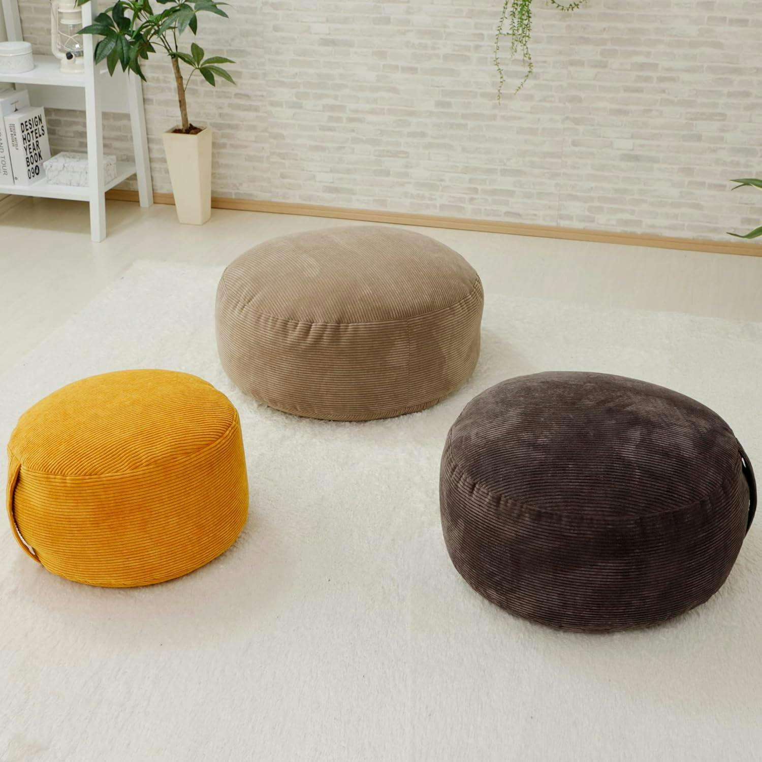 ビーズクッション 丸型 Mサイズ コーデュロイ生地 モスグリーン 日本製