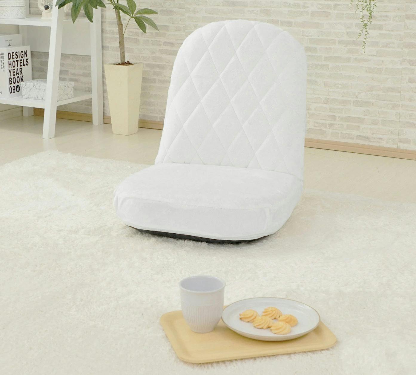 シンプル ホワイト 座椅子 ボタン付き 座椅子 コンパクト おしゃれ テクノホワイト 日本製 A1104a-359WH