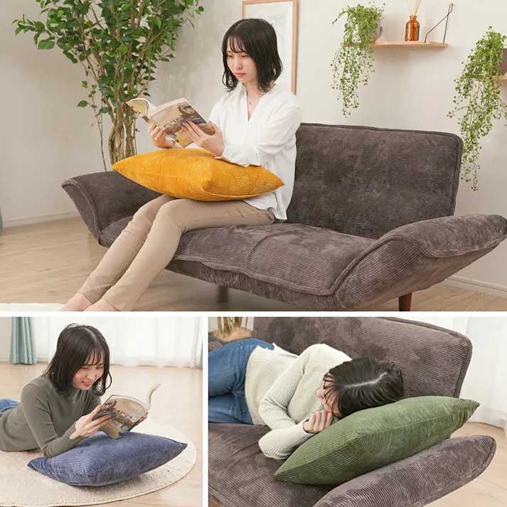 クッション コーデュロイ生地 ベージュ カバーが洗える 日本製 DC23-689BE【別送品】