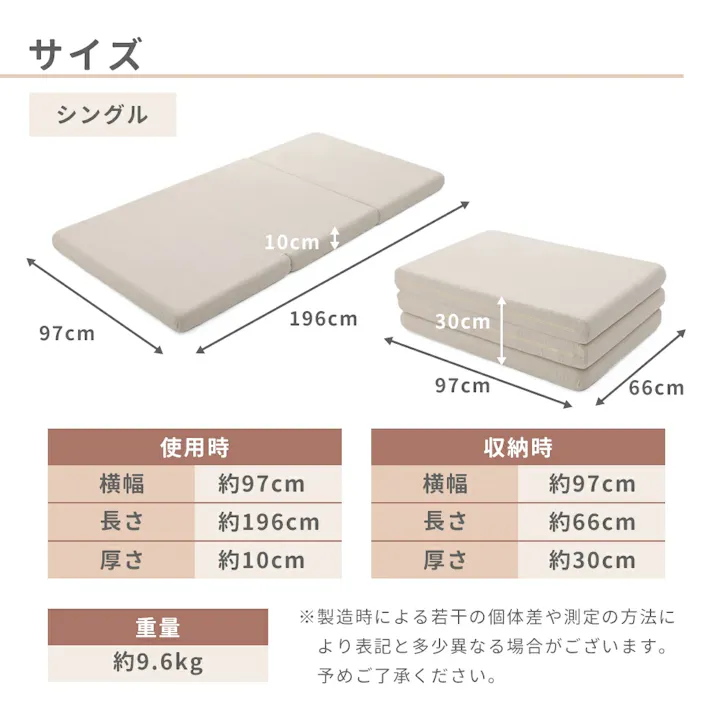 マットレス シングル 三つ折り ウレタン 丸いフォルム 5層構造 厚さ10cm グリーン 日本製 A1387a-337GRN【別送品】