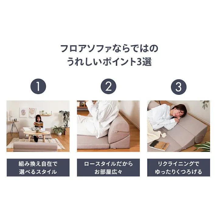 ローソファー 3点セット リクライニング レイアウト自由 ダリアンベージュ 日本製 A1318a-560BE【別送品】